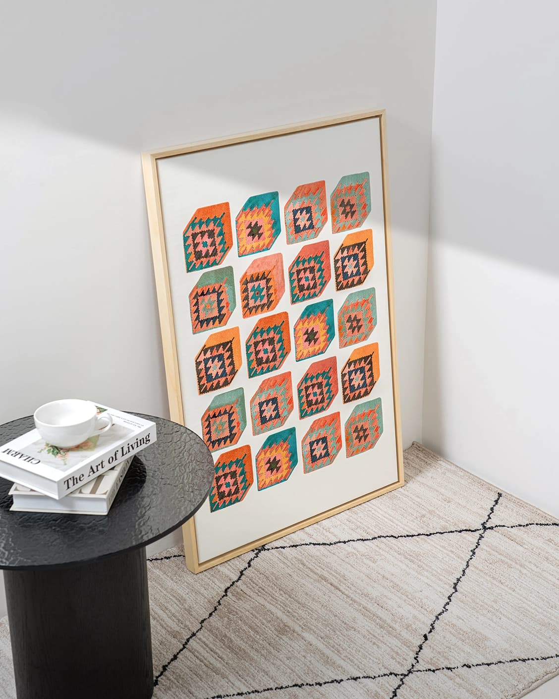 Cubism canvas in multicolour, shown in a lifestyle top view as image 5