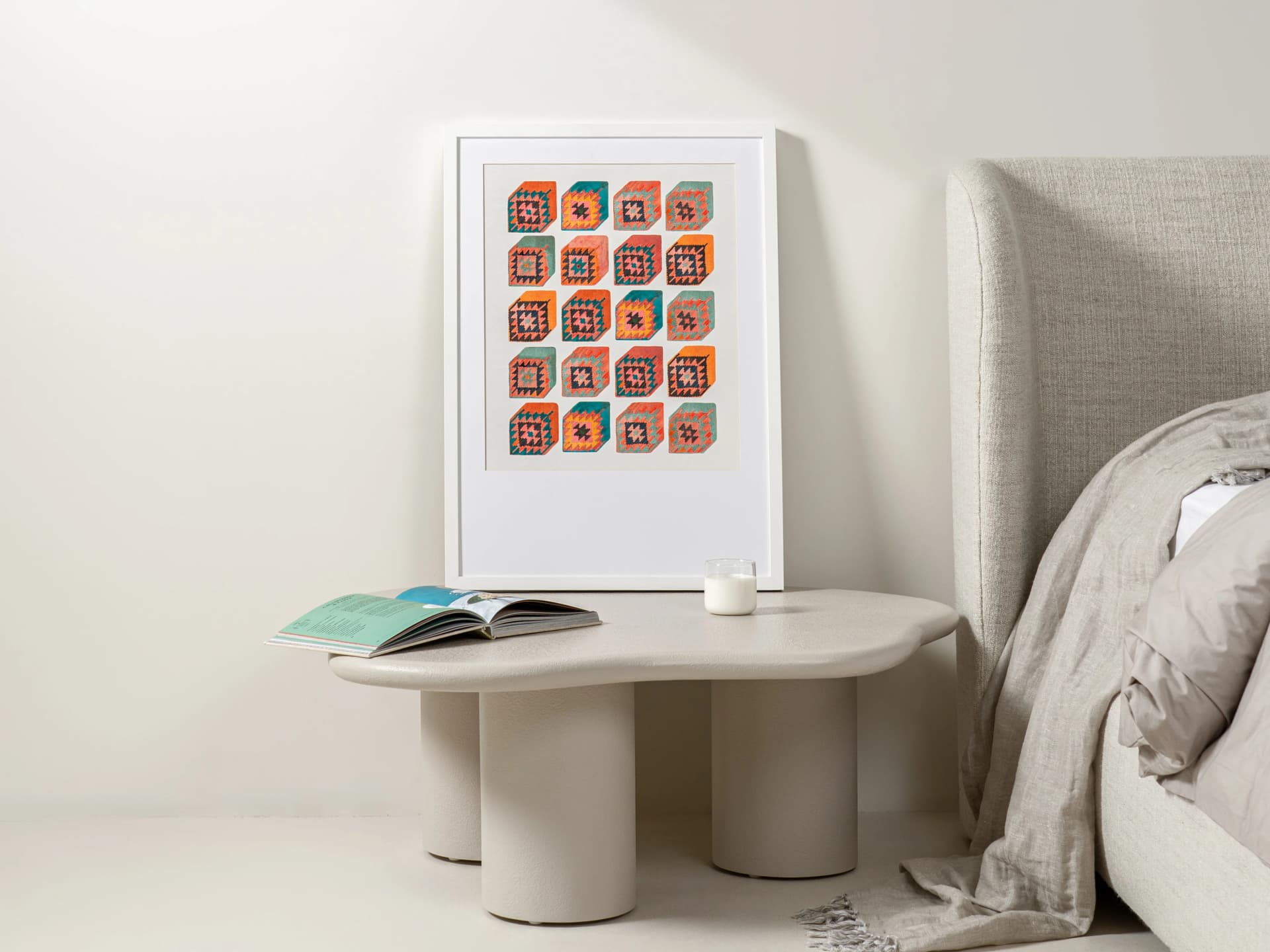 Cubism fine art print in multicolour, shown in a lifestyle front view as image 3