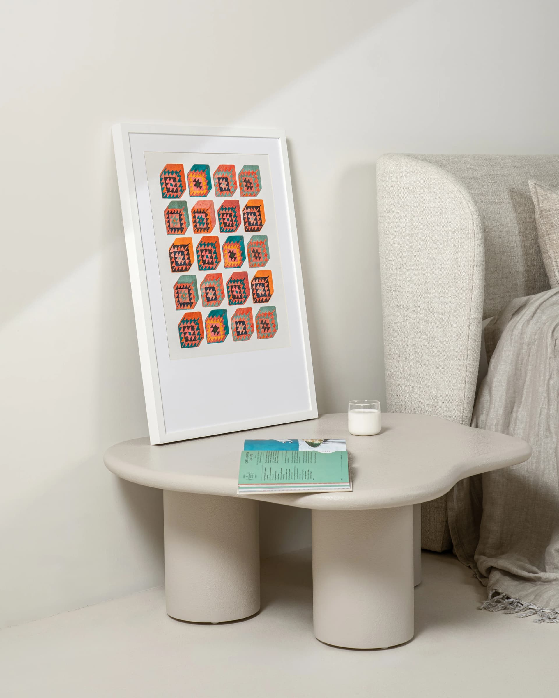 Cubism fine art print in multicolour, shown in a lifestyle left view as image 3