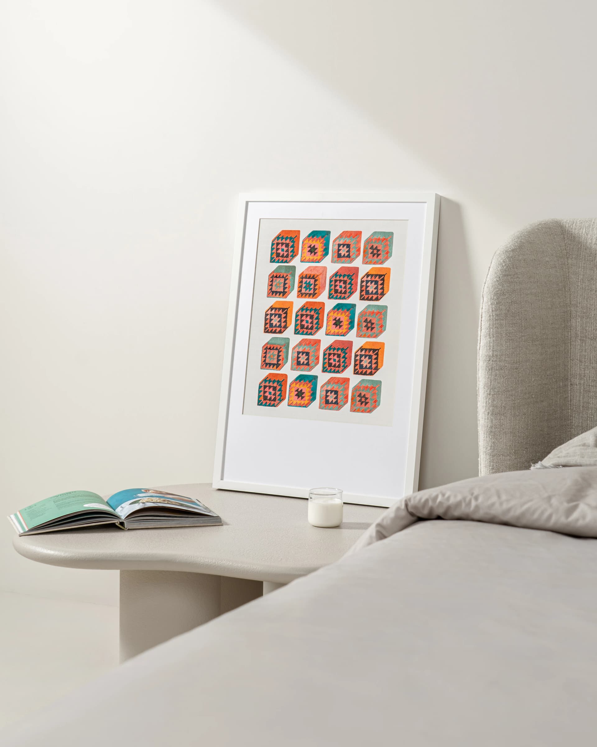 Cubism fine art print in multicolour, shown in a lifestyle right view as image 4