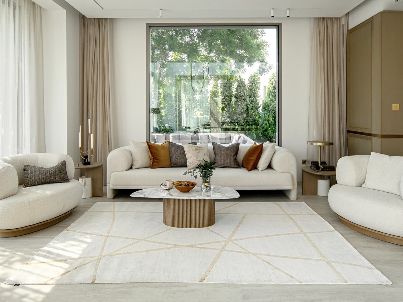 Dash Goldberg carpet in gold and off white, shown in a lifestyle front view as image 4