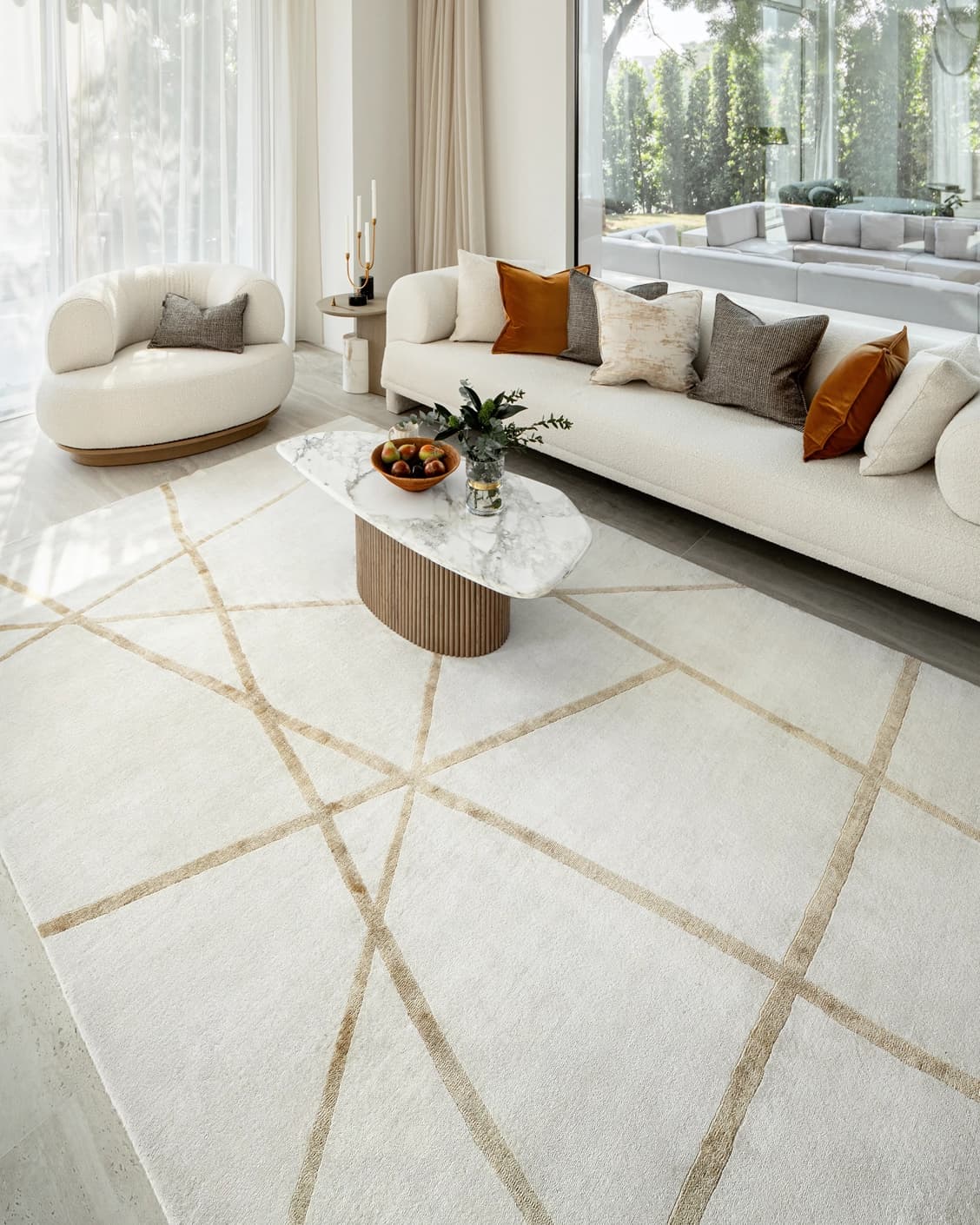 Dash Goldberg carpet in gold and off white, shown in a lifestyle right view as image 6