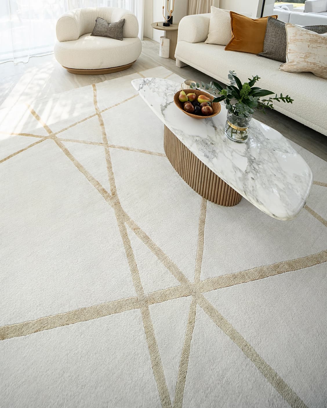 Dash Goldberg carpet in gold and off white, shown in a lifestyle right view as image 7