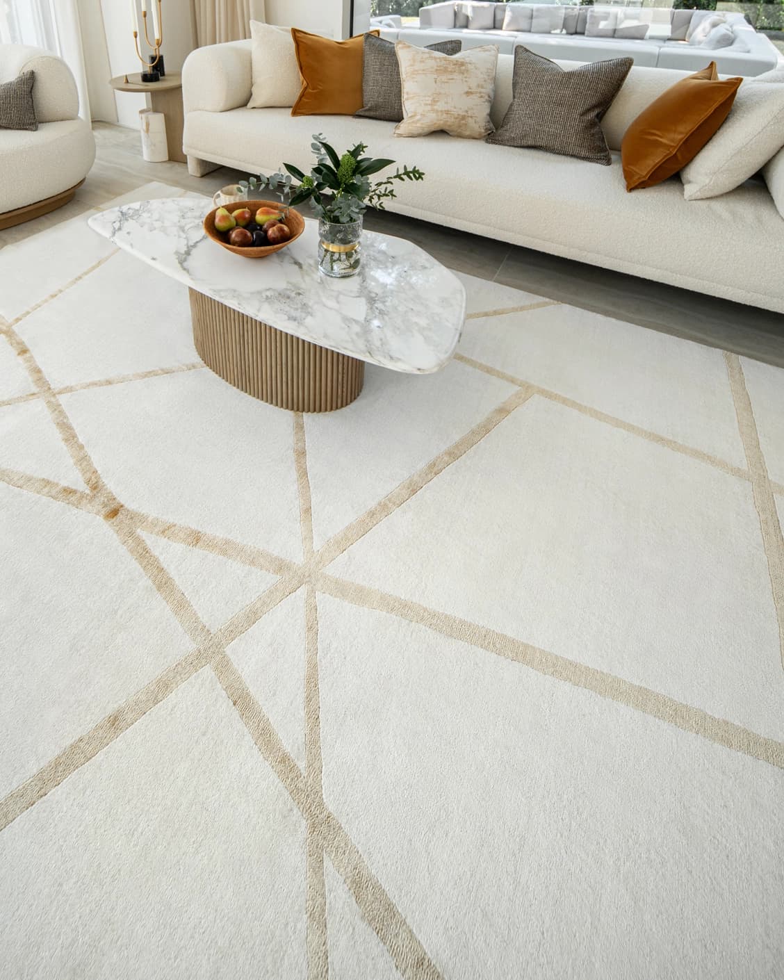 Dash Goldberg carpet in gold and off white, shown in a lifestyle right view as image 8