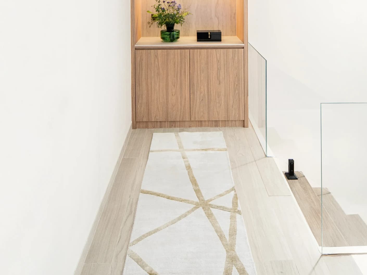 Dash Goldberg Runners carpet in gold and off white, shown in a product front view