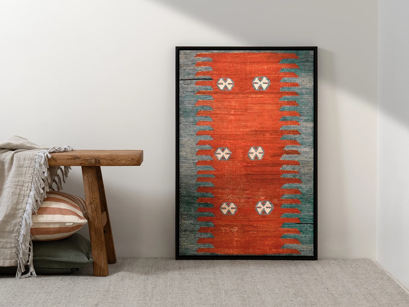 Denim Shades canvas artwork in red and blue, shown in a lifestyle front view