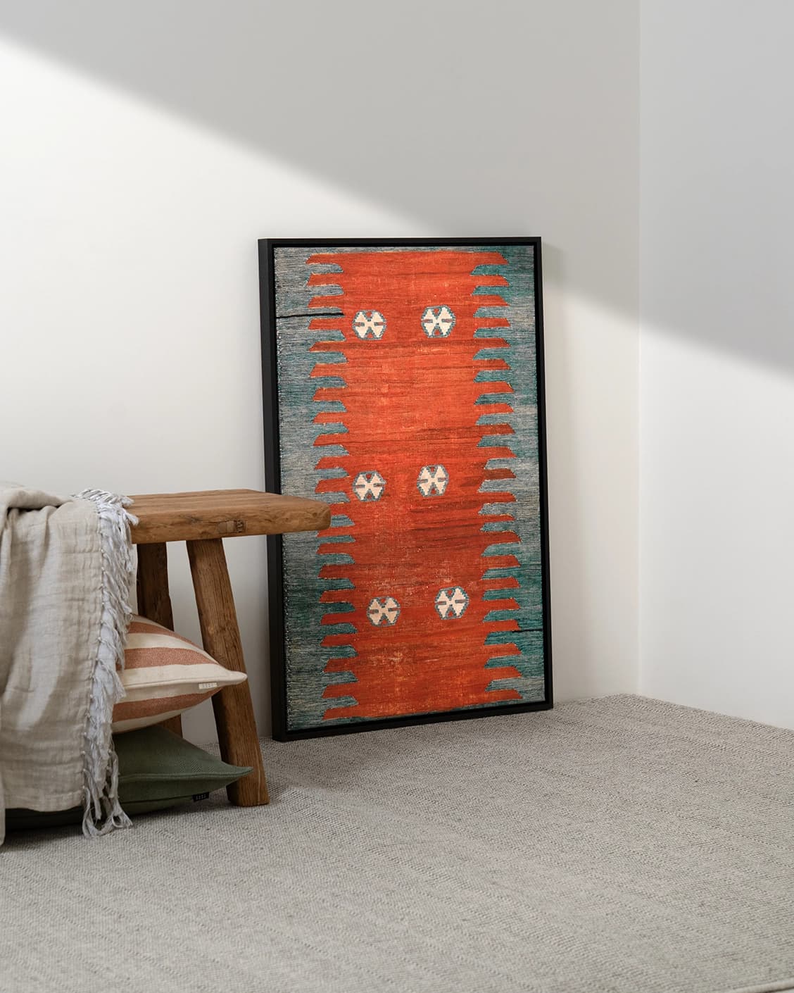 Denim Shades canvas in red and blue, shown in a lifestyle left view as image 3