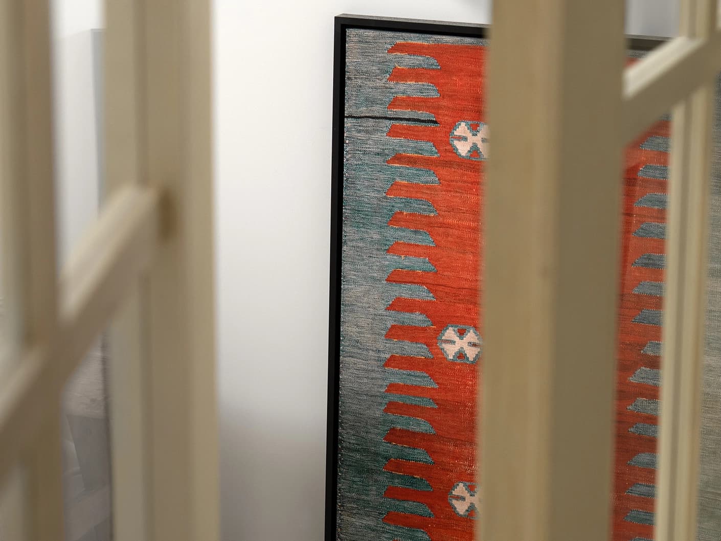 Denim Shades canvas in red and blue, shown in a lifestyle right view as image 3