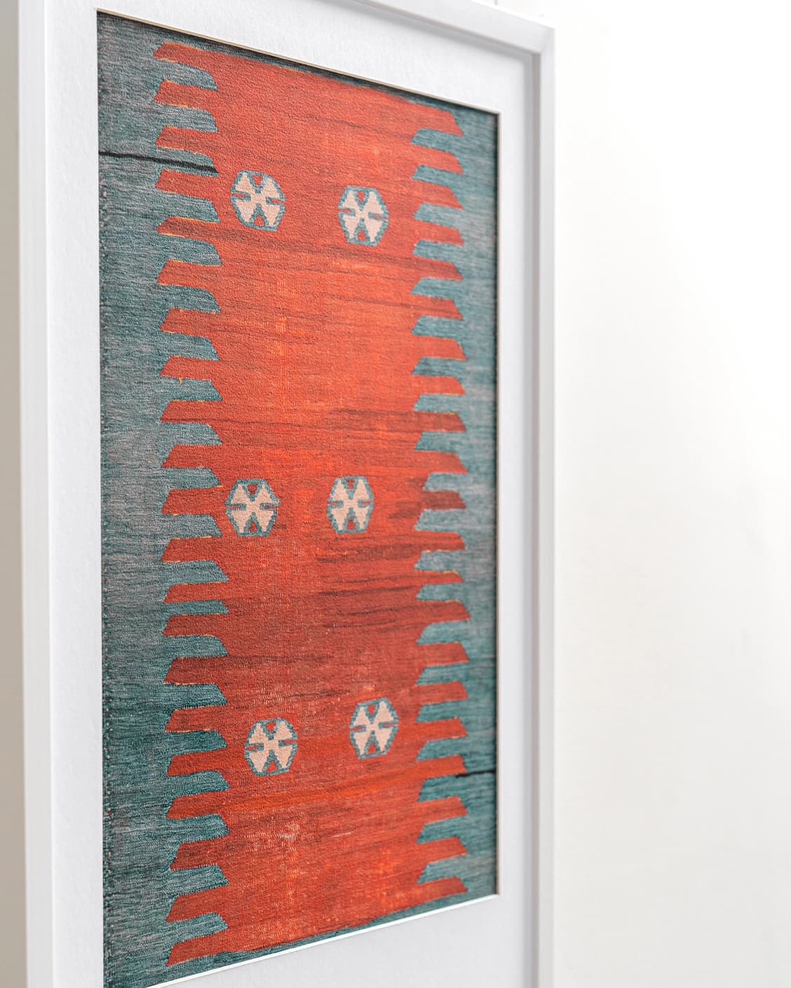 Denim Shades fine art print in red and blue, shown in a lifestyle close-up view as image 6