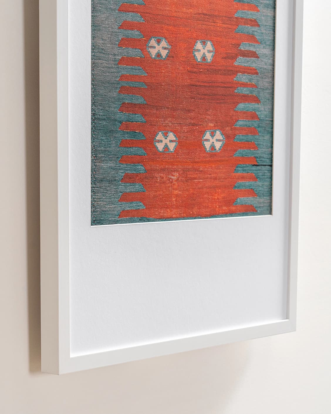 Denim Shades fine art print in red and blue, shown in a lifestyle close-up view as image 5