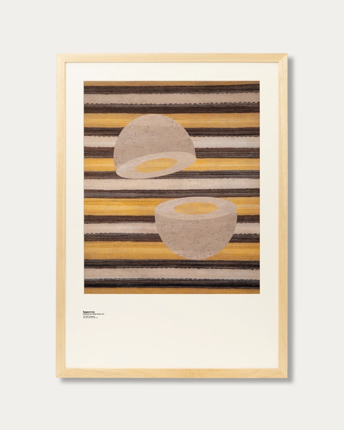 Eggsercise fine art print in yellow, brown and beige, shown in a product front view as image 1