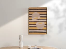 Eggsercise canvas in yellow, brown and beige, shown in a product front view as image 1