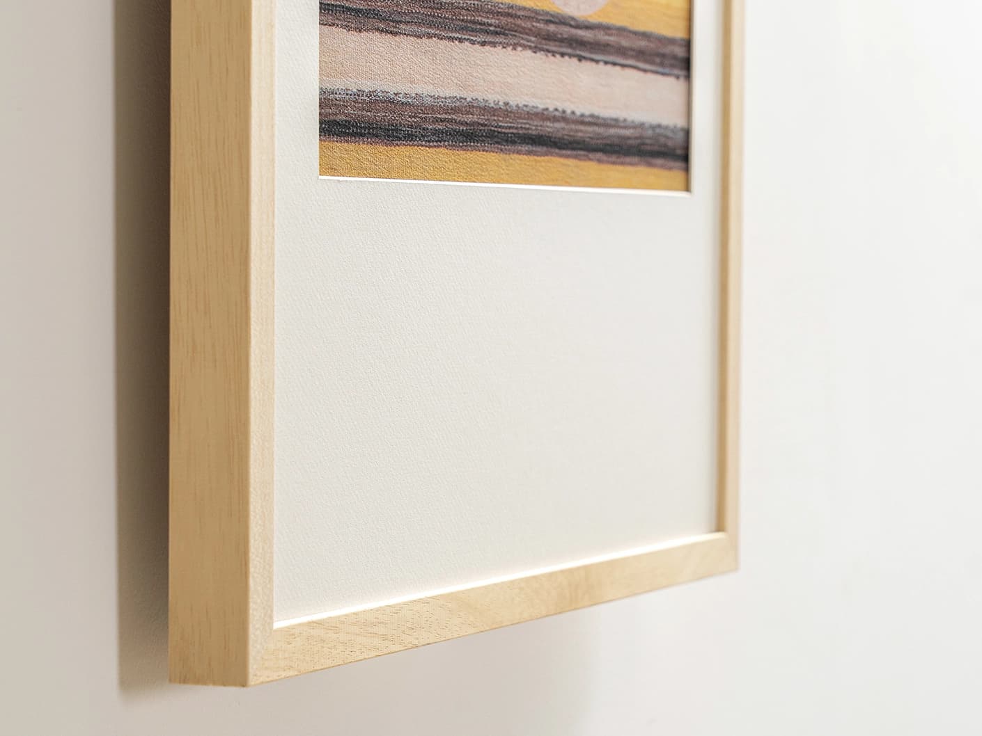 Eggsercise fine art print in yellow, brown and beige, shown in a lifestyle close-up view as image 1