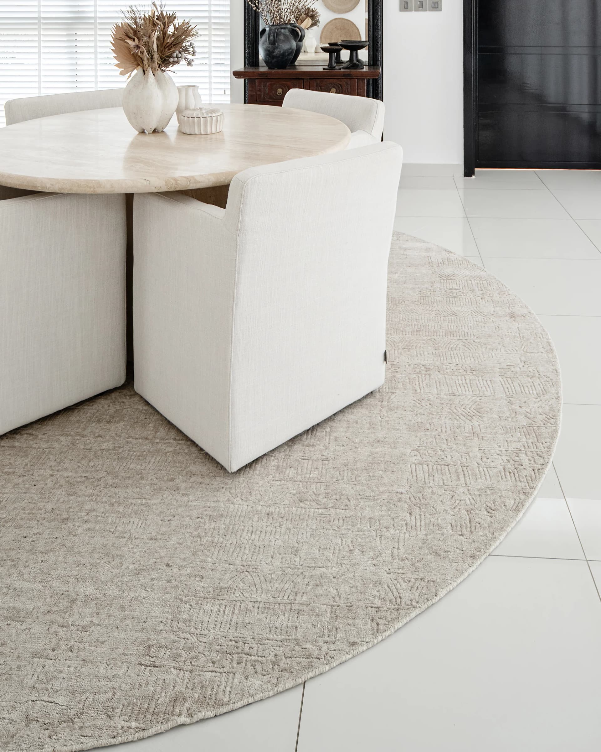 Eh Ava Limestone Round pots, shown in a lifestyle right view as image 5