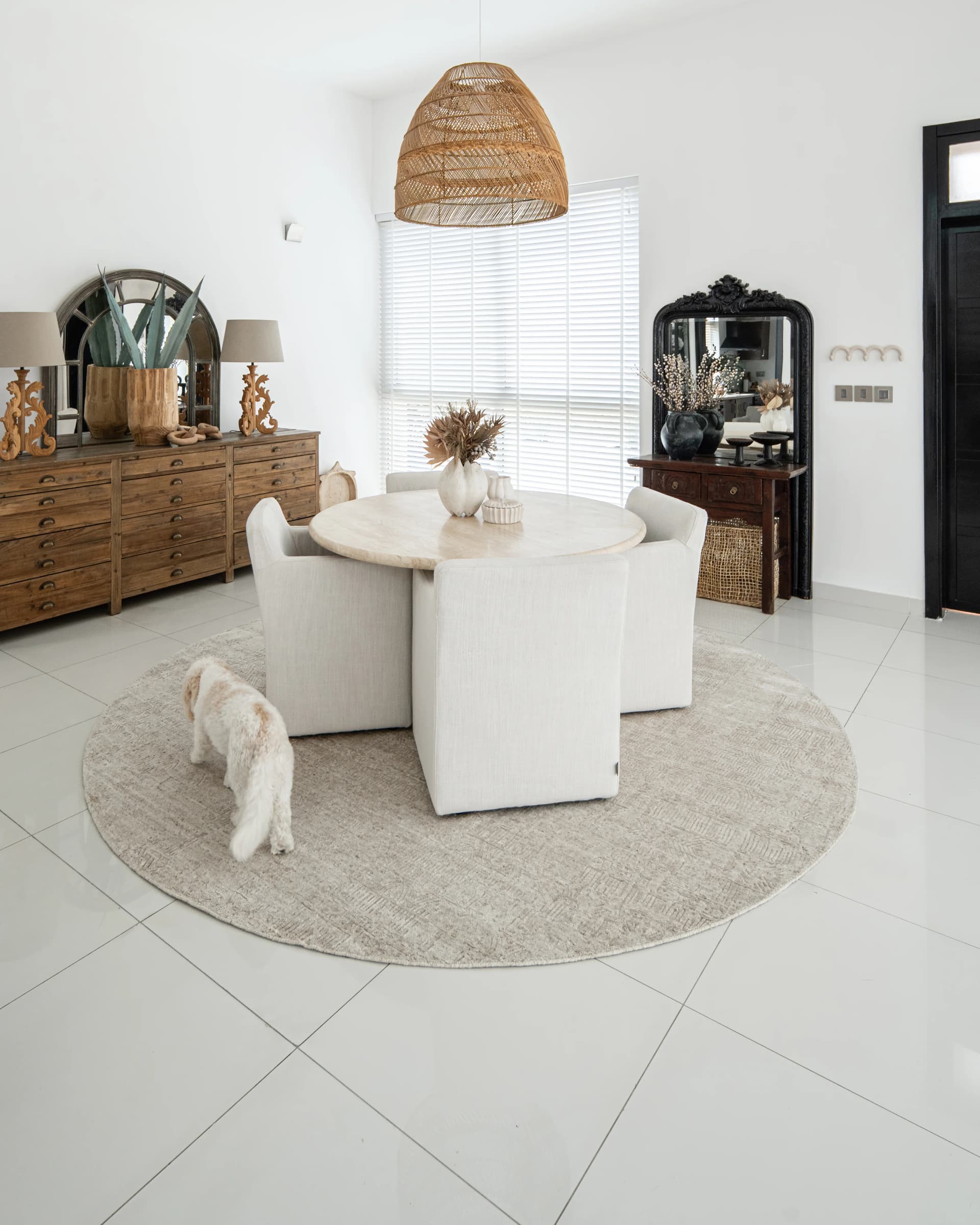 Eh Ava Limestone Round pots, shown in a lifestyle front view as image 2