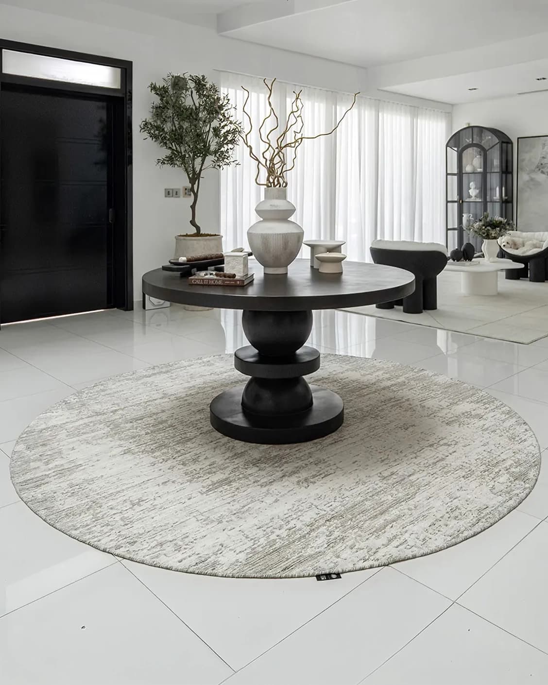 Eh Harvey Travertine Round pots in beige, shown in a lifestyle front view as image 2