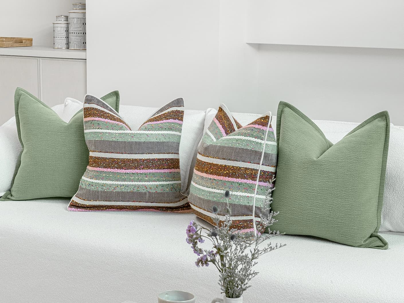Eko Bundle bundle cushions, shown in a lifestyle front view