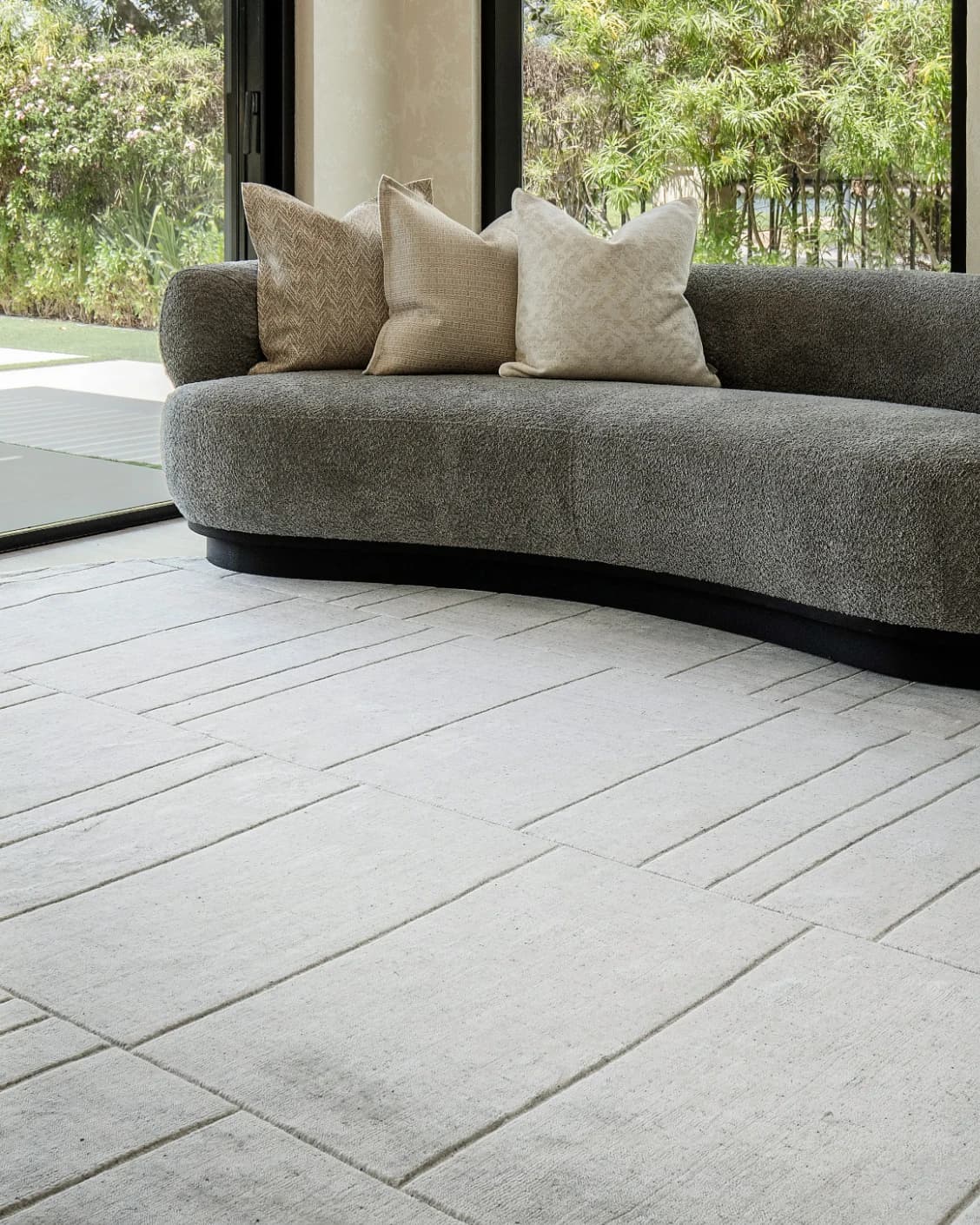 Elliot Alba carpets in grey and white, shown in a lifestyle front view as image 1