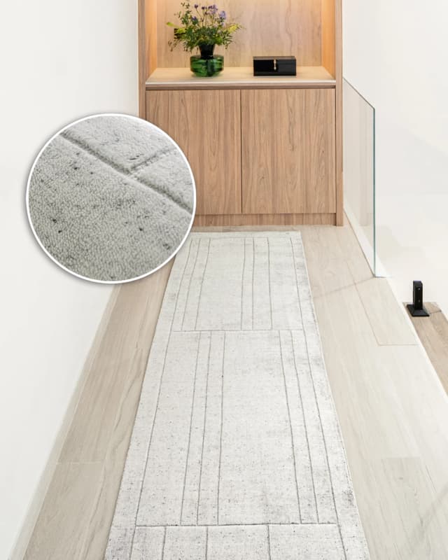 Elliot Alba Runners carpet in grey and white, shown in a lifestyle front view