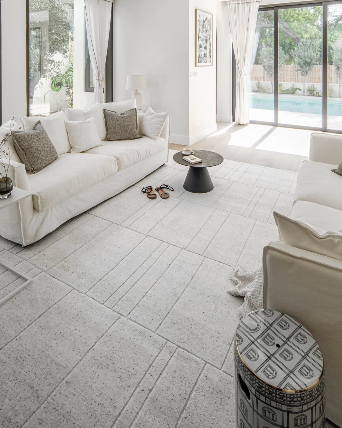 Elliot Alba carpet in grey and white, shown in a lifestyle right view as image 8