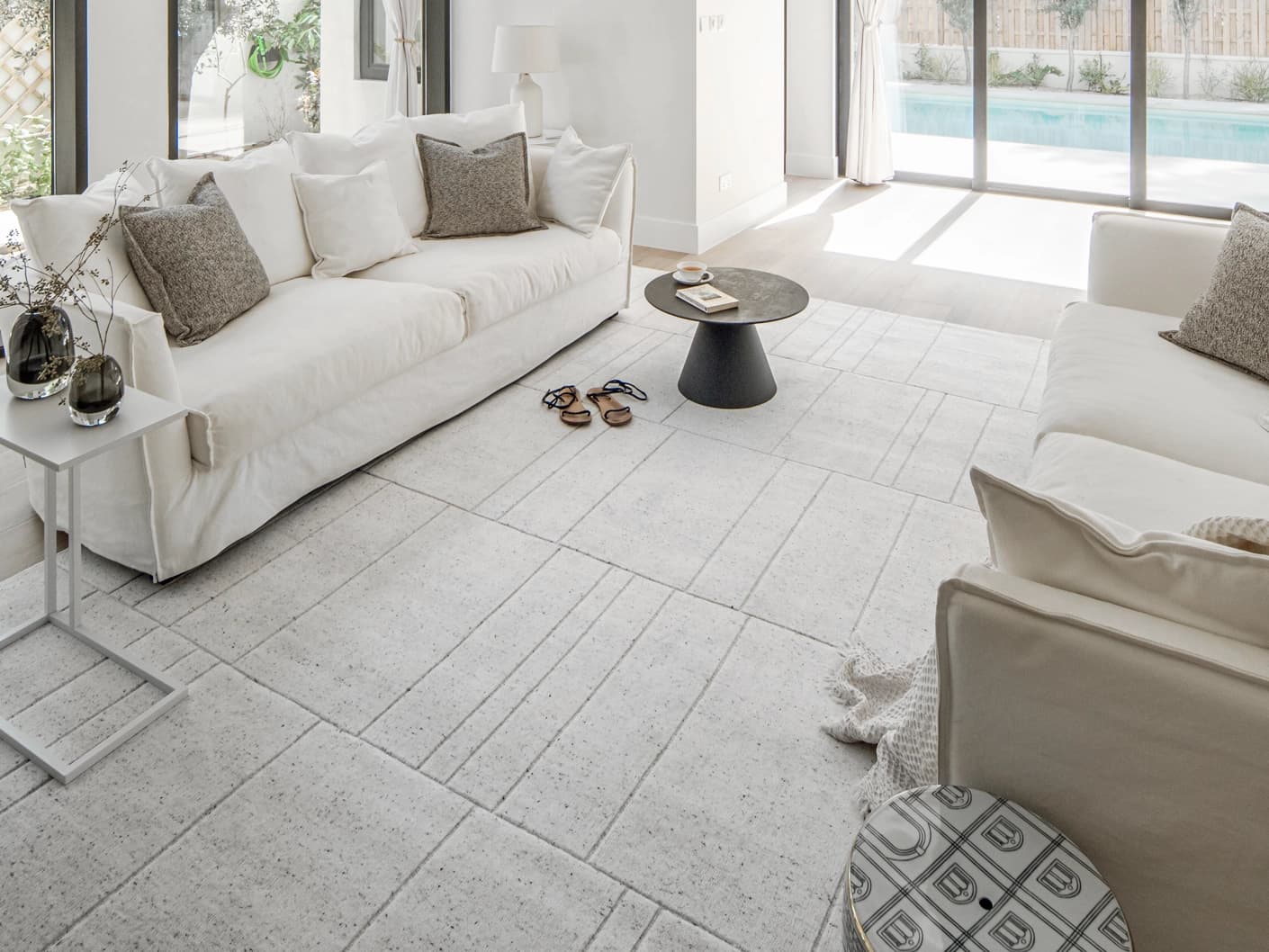 Elliot Alba carpets in grey and white, shown in a lifestyle front view as image 3