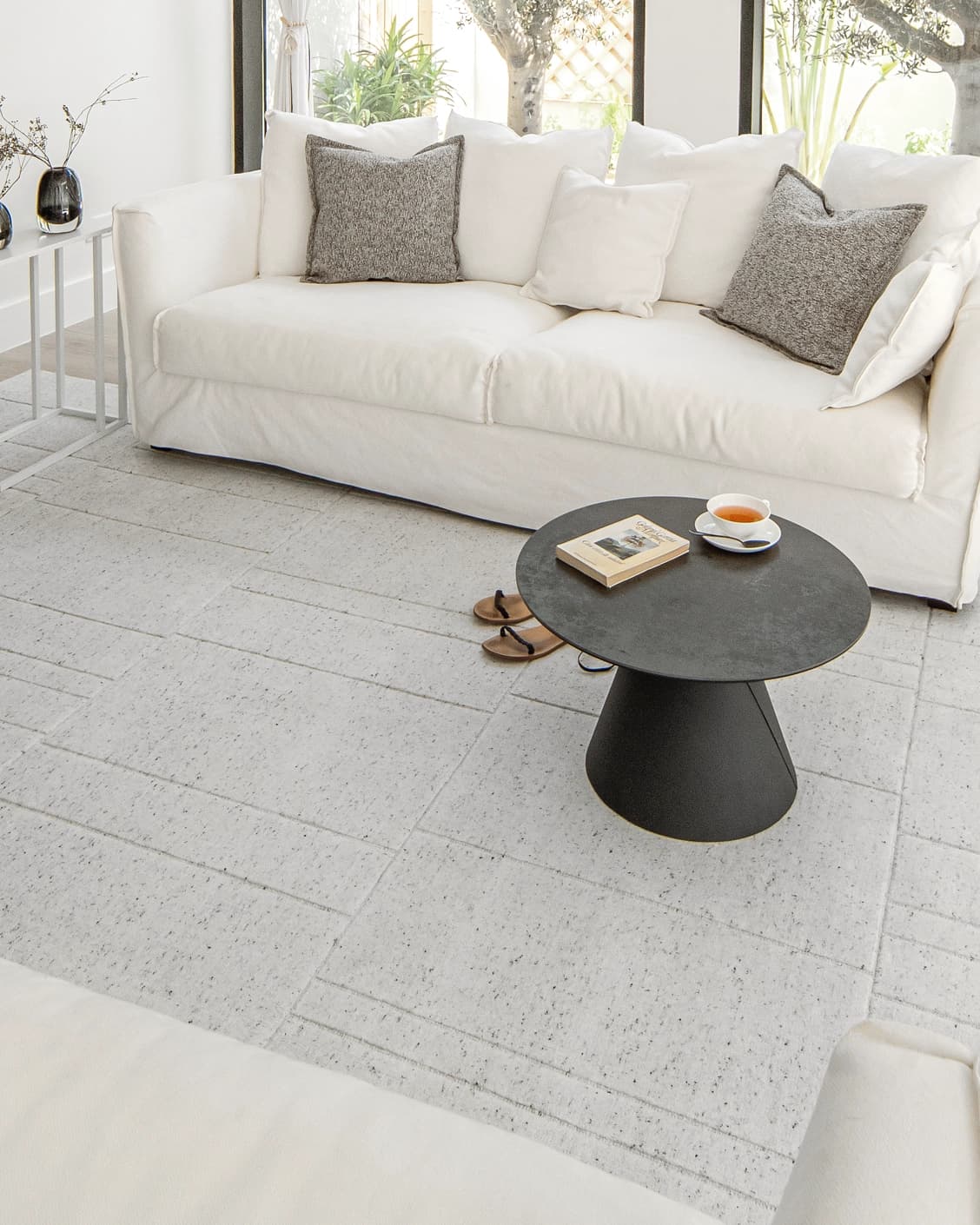 Elliot Alba carpet in grey and white, shown in a lifestyle right view as image 9
