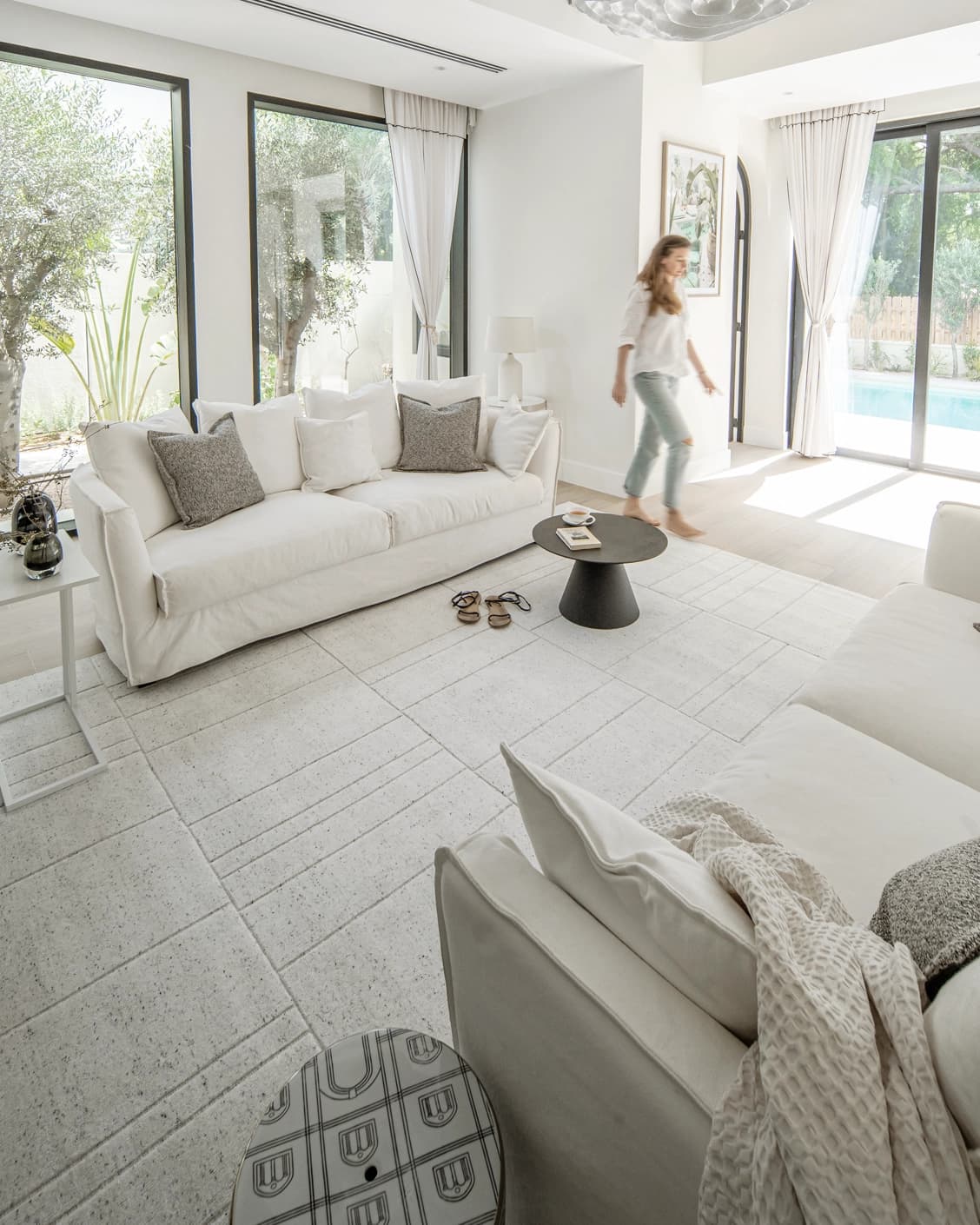 Elliot Alba carpet in grey and white, shown in a lifestyle right view as image 10