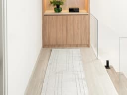Elliot Alba Runners carpet in grey and white, shown in a lifestyle front view