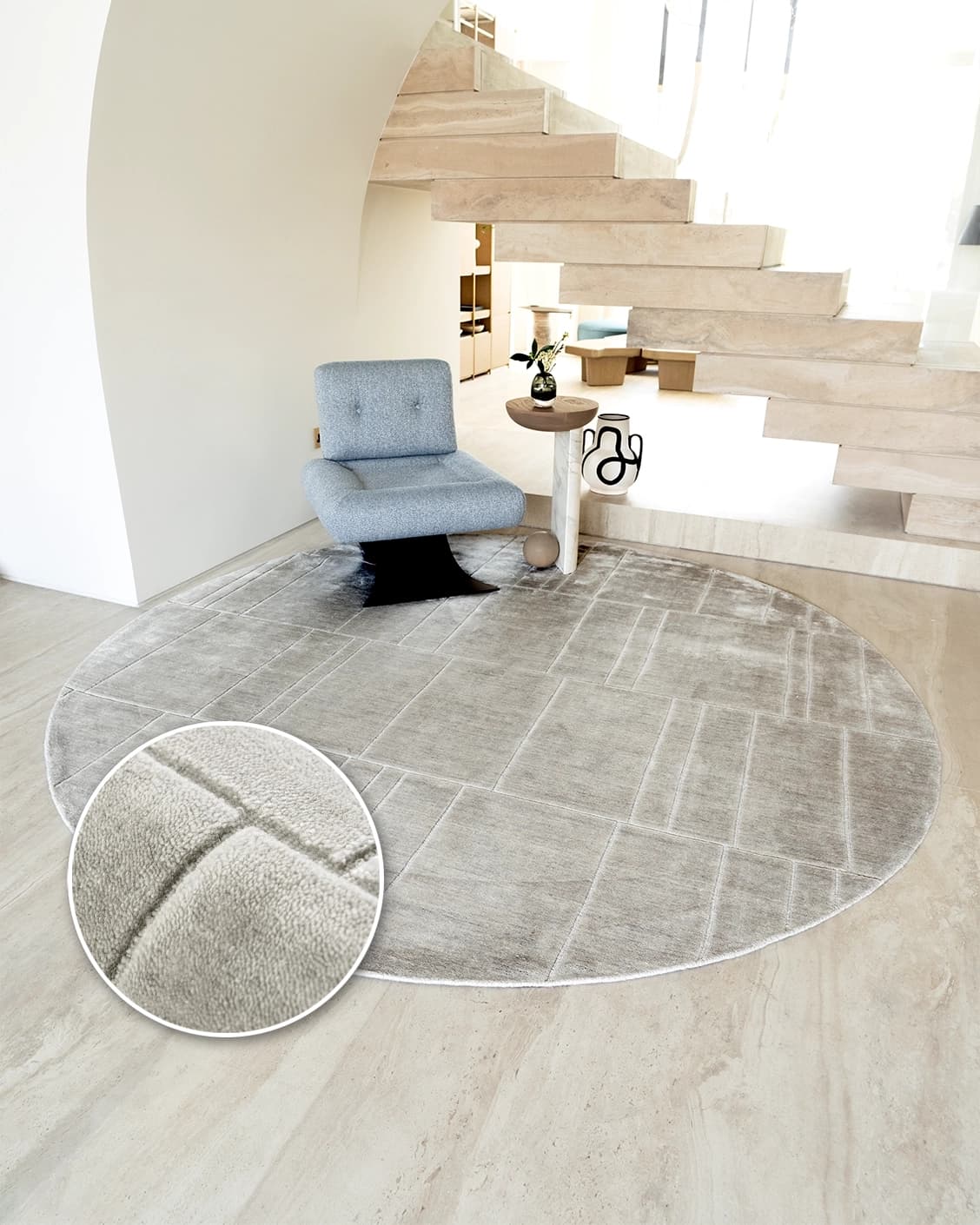Elliot Ashton carpets in grey and silver, shown in a lifestyle front view as image 2
