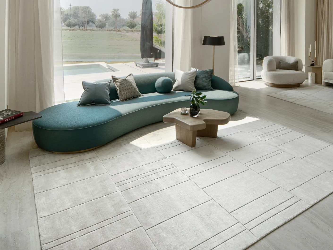 Elliot Ashton carpets in grey and silver, shown in a lifestyle close-up top view as image 1