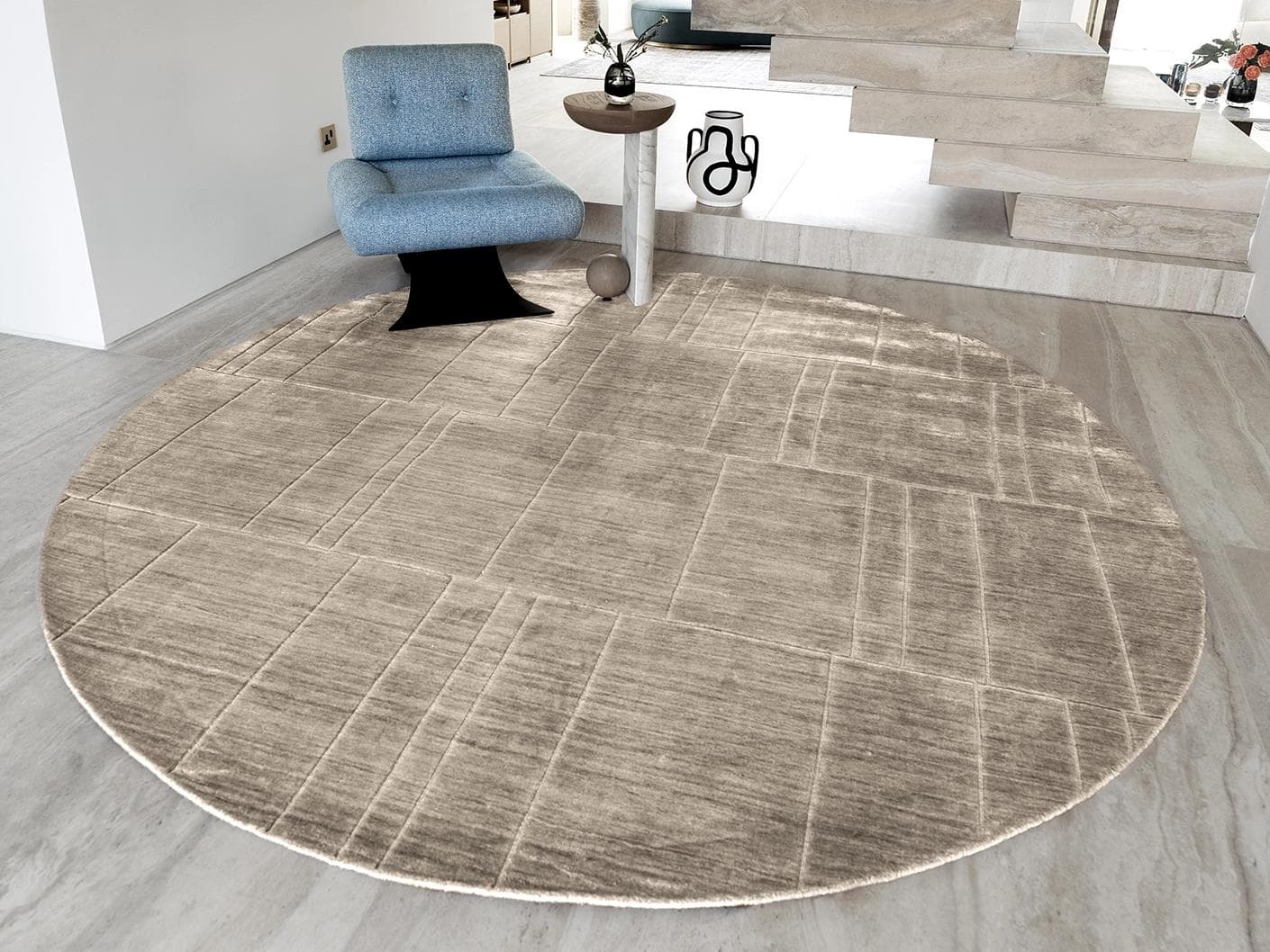 Elliot Sandy carpets in beige and taupe, shown in a lifestyle front view as image 2
