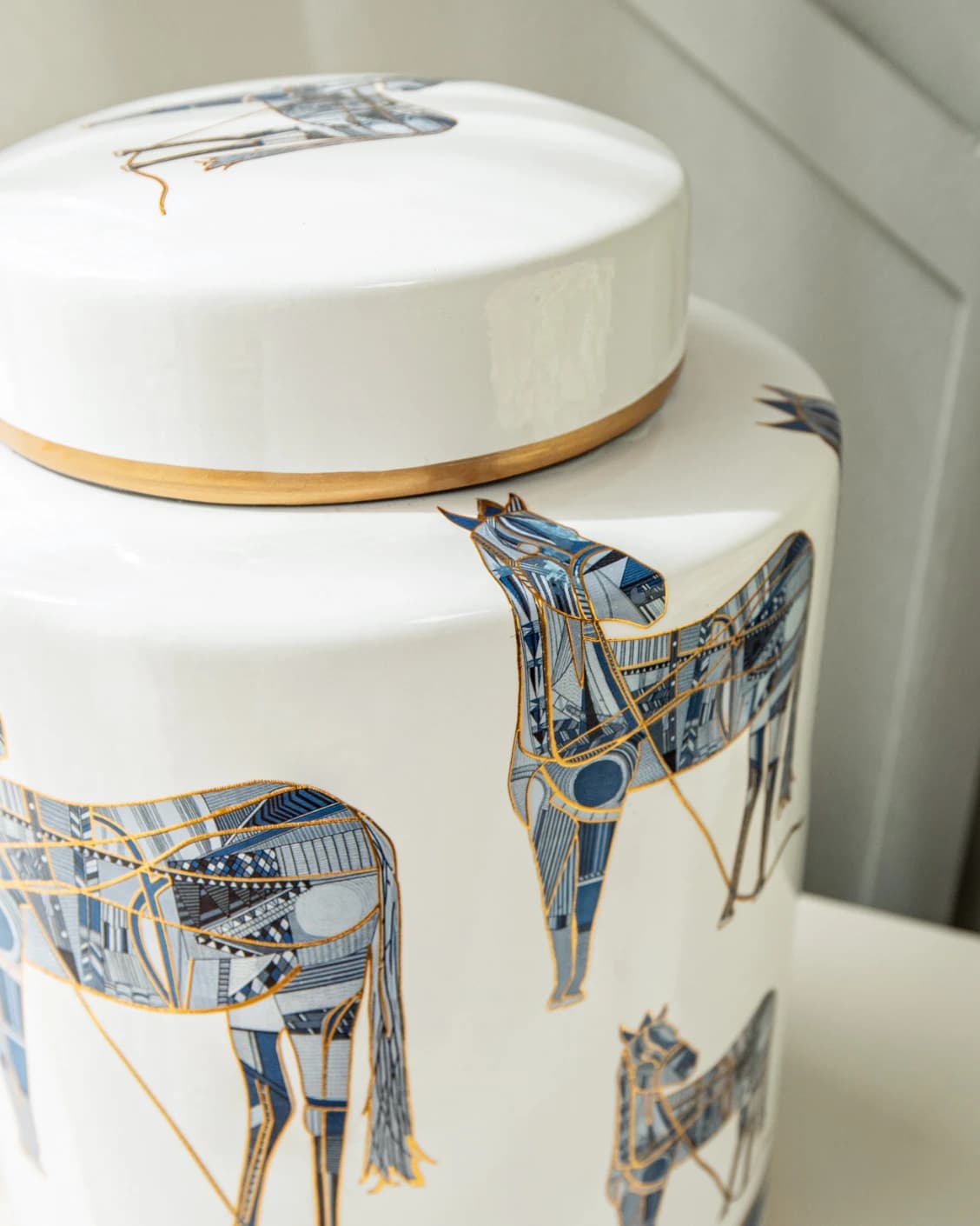 Eloisa Arneson II jars in white and blue, shown in a lifestyle close-up top view as image 8