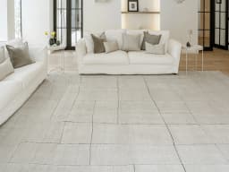 Emme Bianca carpet in off white, shown in a lifestyle front view