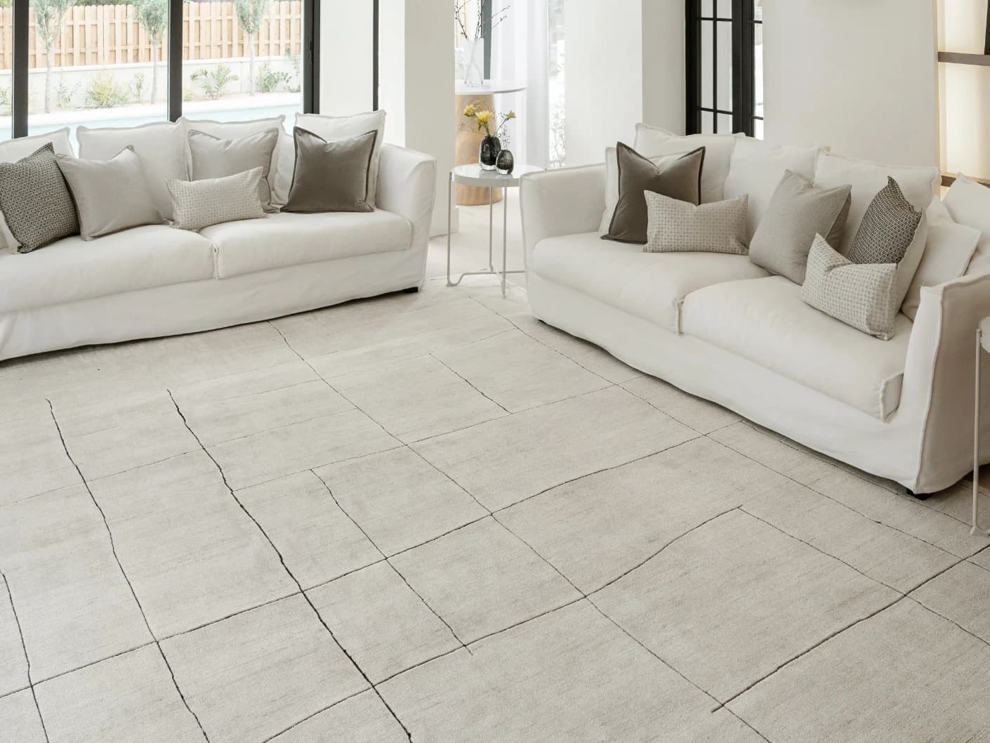 Emme Bianca carpets in off white, shown in a lifestyle front view as image 3