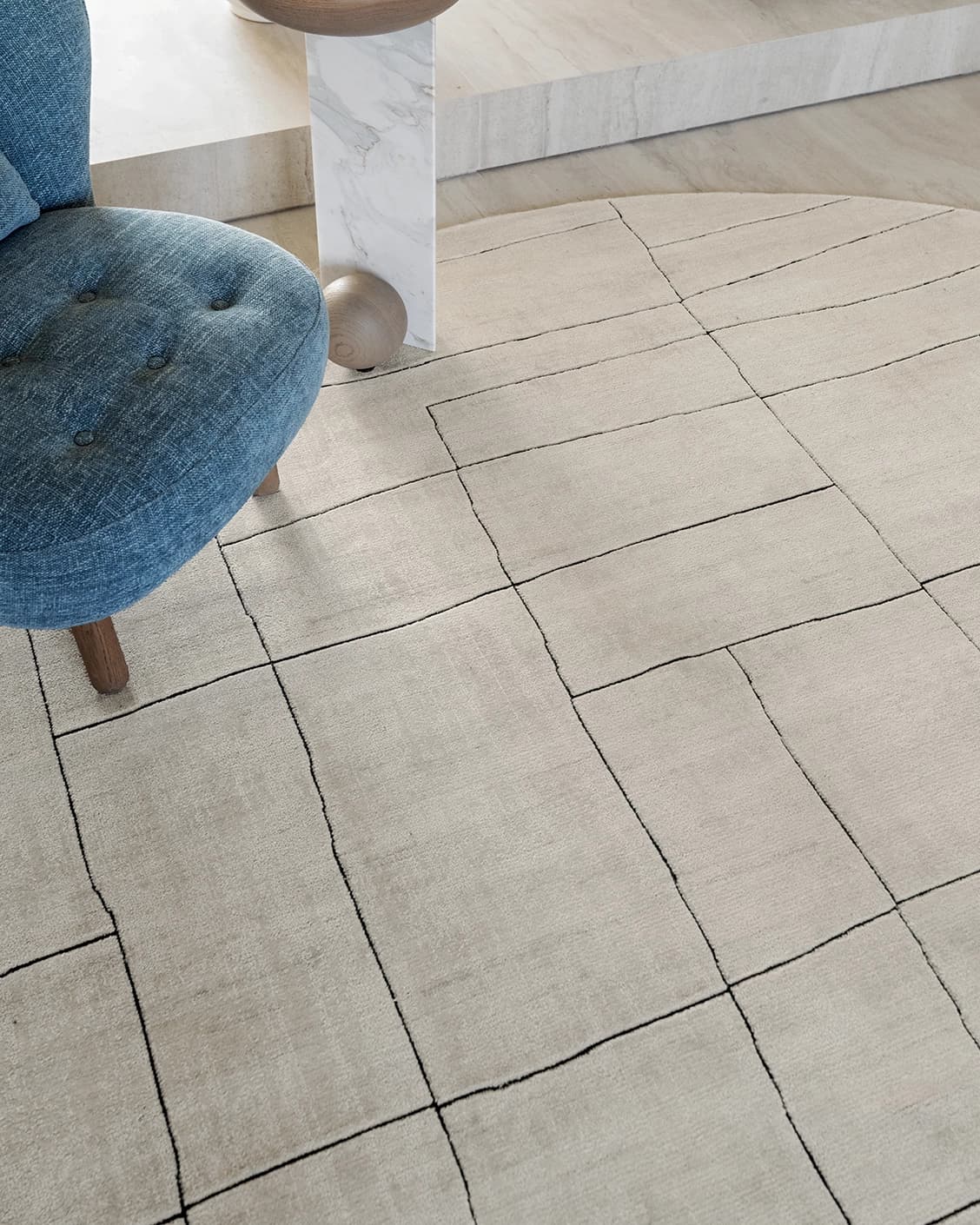 Emme Bianca Runners carpet in off white, shown in a lifestyle close-up top view as image 4