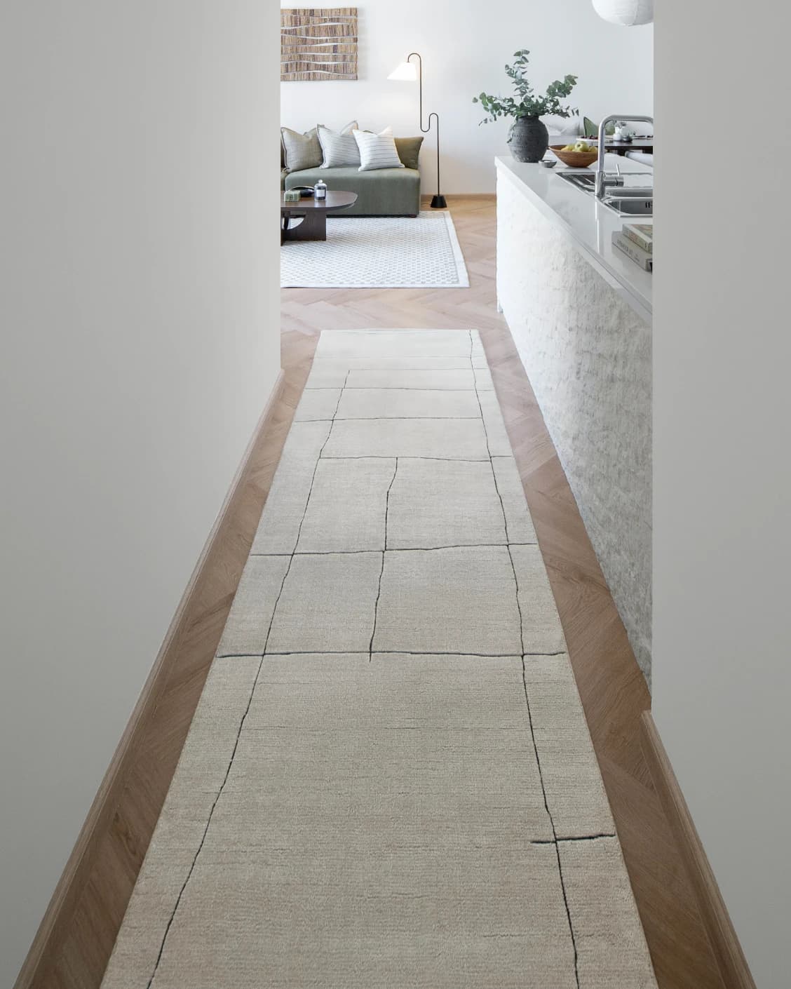 Emme Bianca Runners carpet in off white, shown in a lifestyle front view as image 2