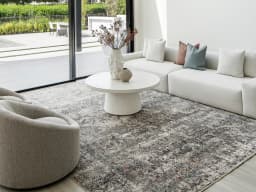 Ethan Ashton carpet in grey and beige, shown in a lifestyle front view