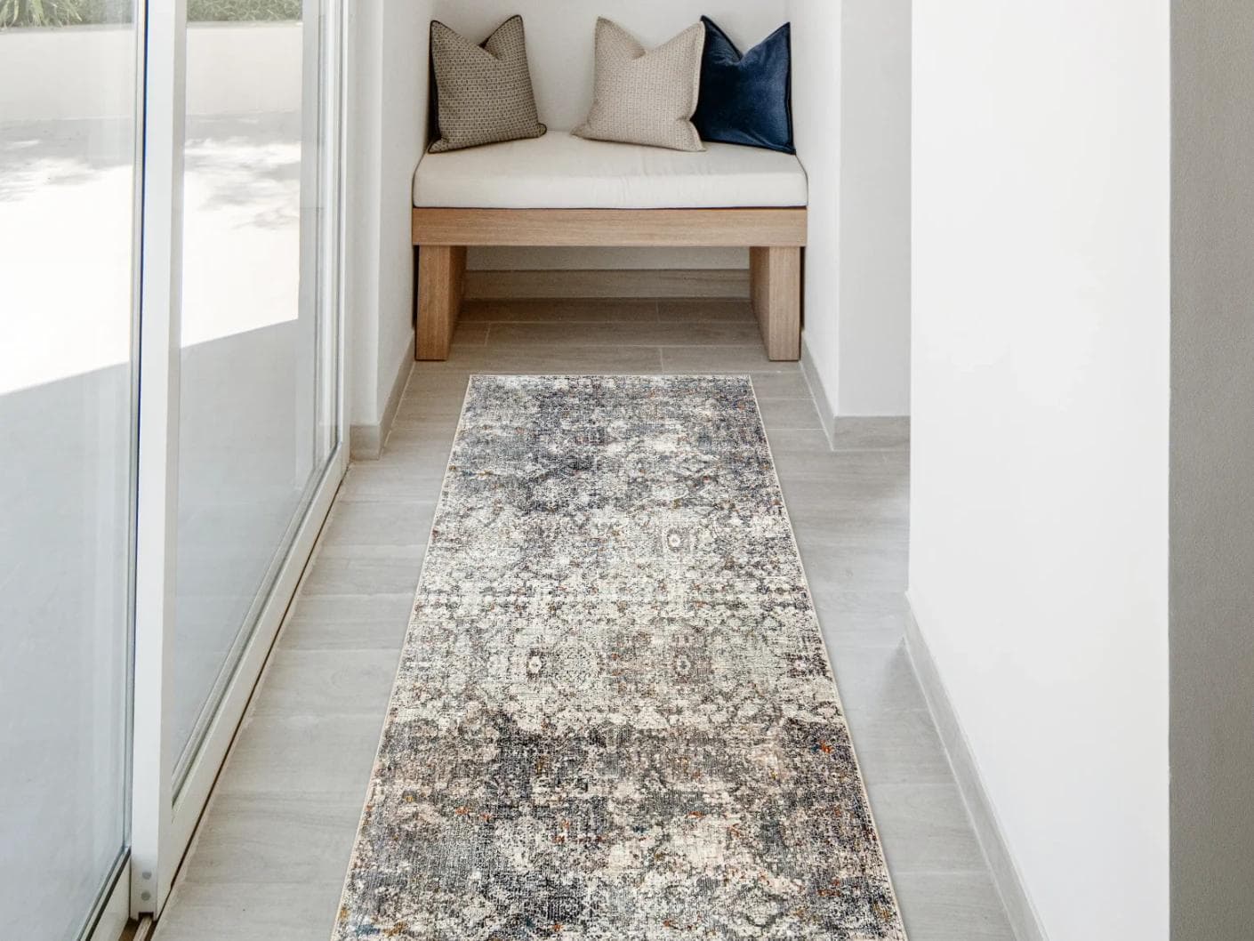 Ethan Ashton Runners carpet in grey and beige, shown in a lifestyle front view as image 2