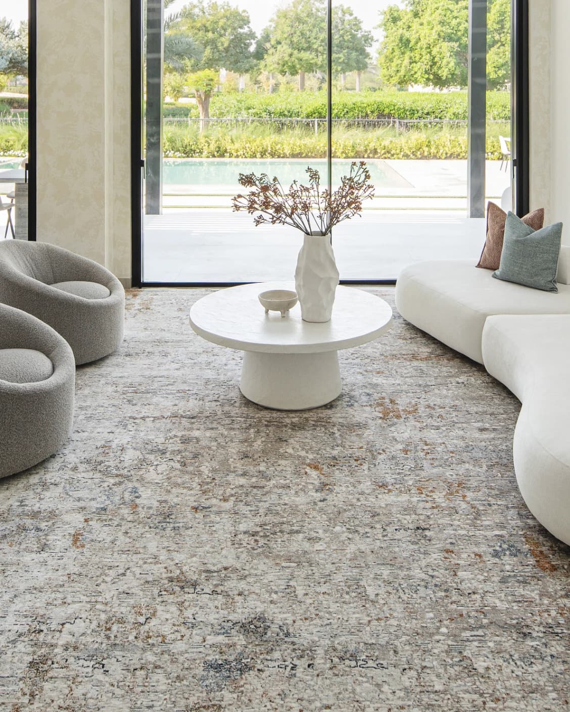 Ethan Brick carpet in gold and grey, shown in a lifestyle front view as image 5