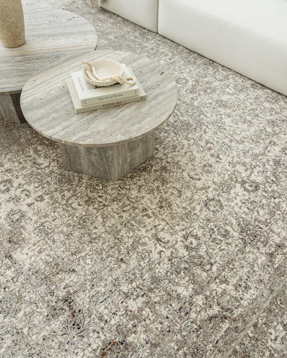Ethan Dune carpet in grey and beige, shown in a lifestyle top view as image 7