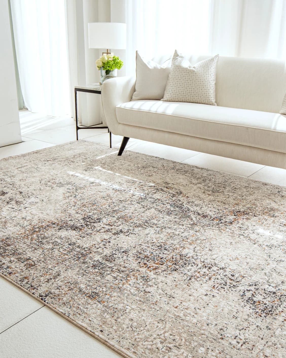 Ethan Dune II carpets in grey, beige and multicolour, shown in a lifestyle right view as image 3