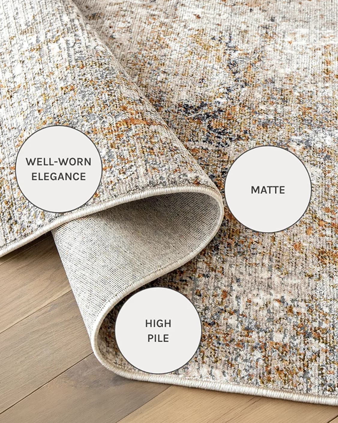 Ethan Goldberg carpets in rust, grey and gold, shown in a close-up as image 14