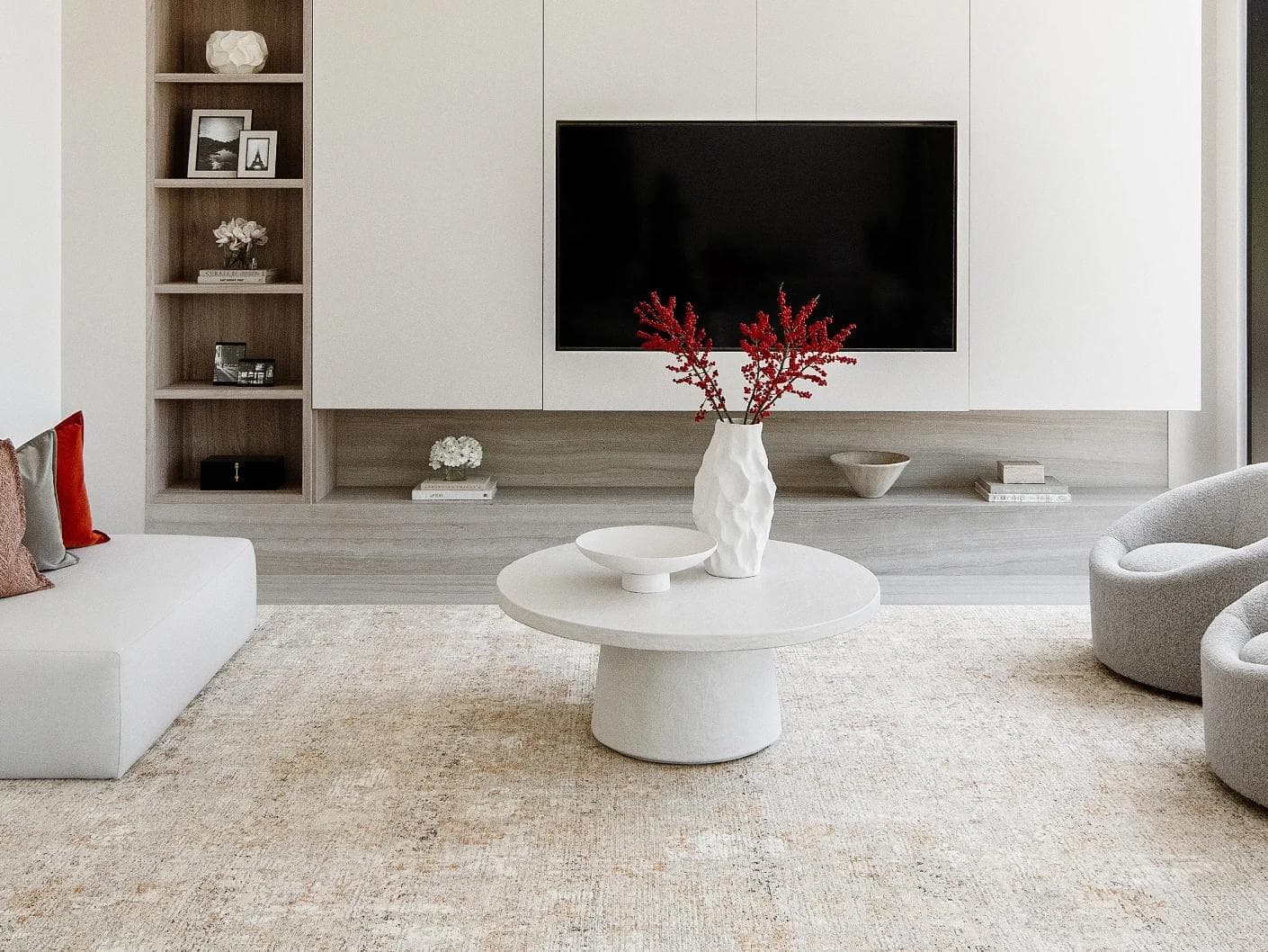 Ethan Goldberg carpet in rust, grey and gold, shown in a lifestyle front view as image 5