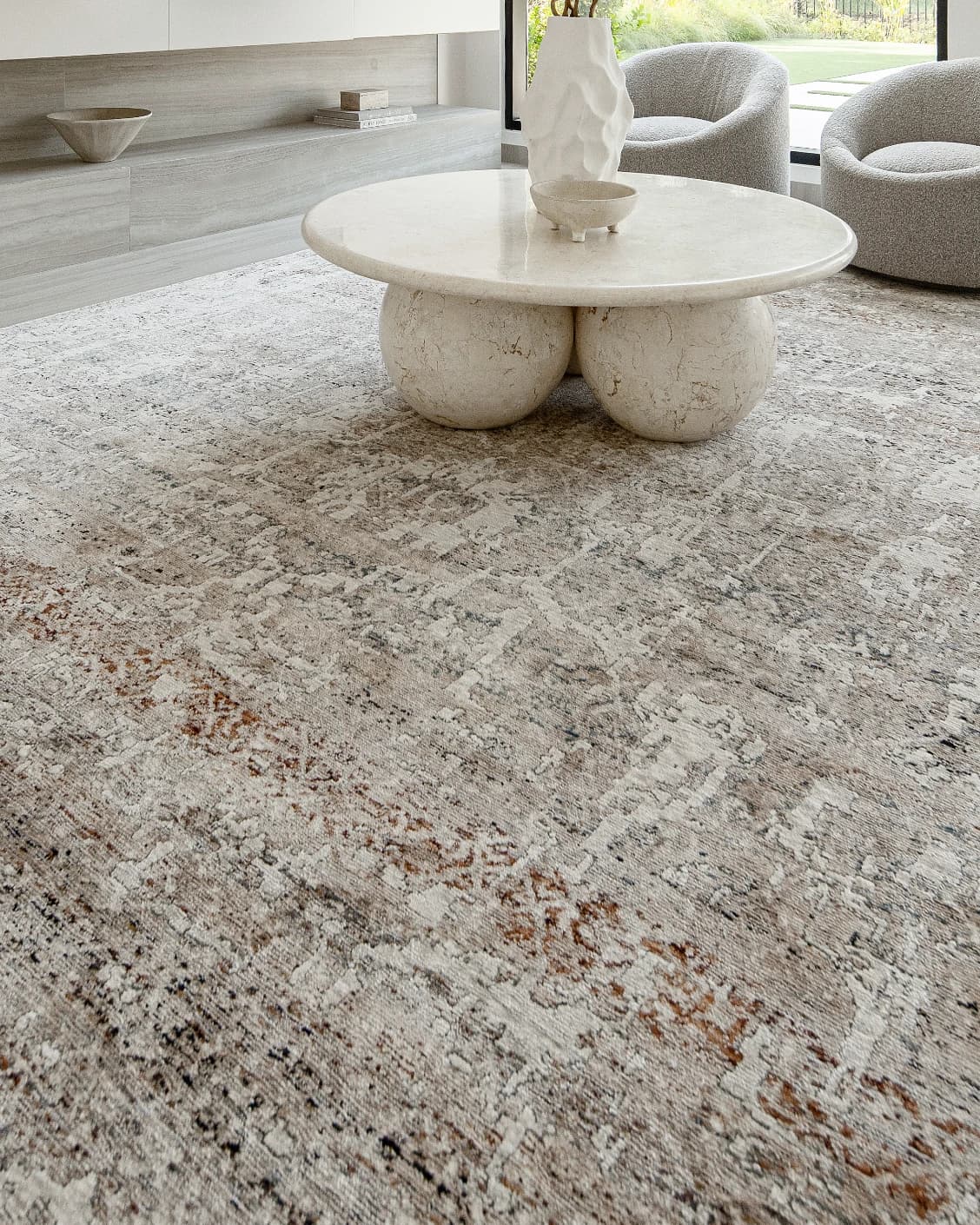Ethan Martin carpet in beige and grey, shown in a lifestyle close-up as image 4