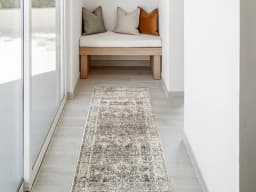 Ethan Martin Runners carpet in beige and grey, shown in a lifestyle front view