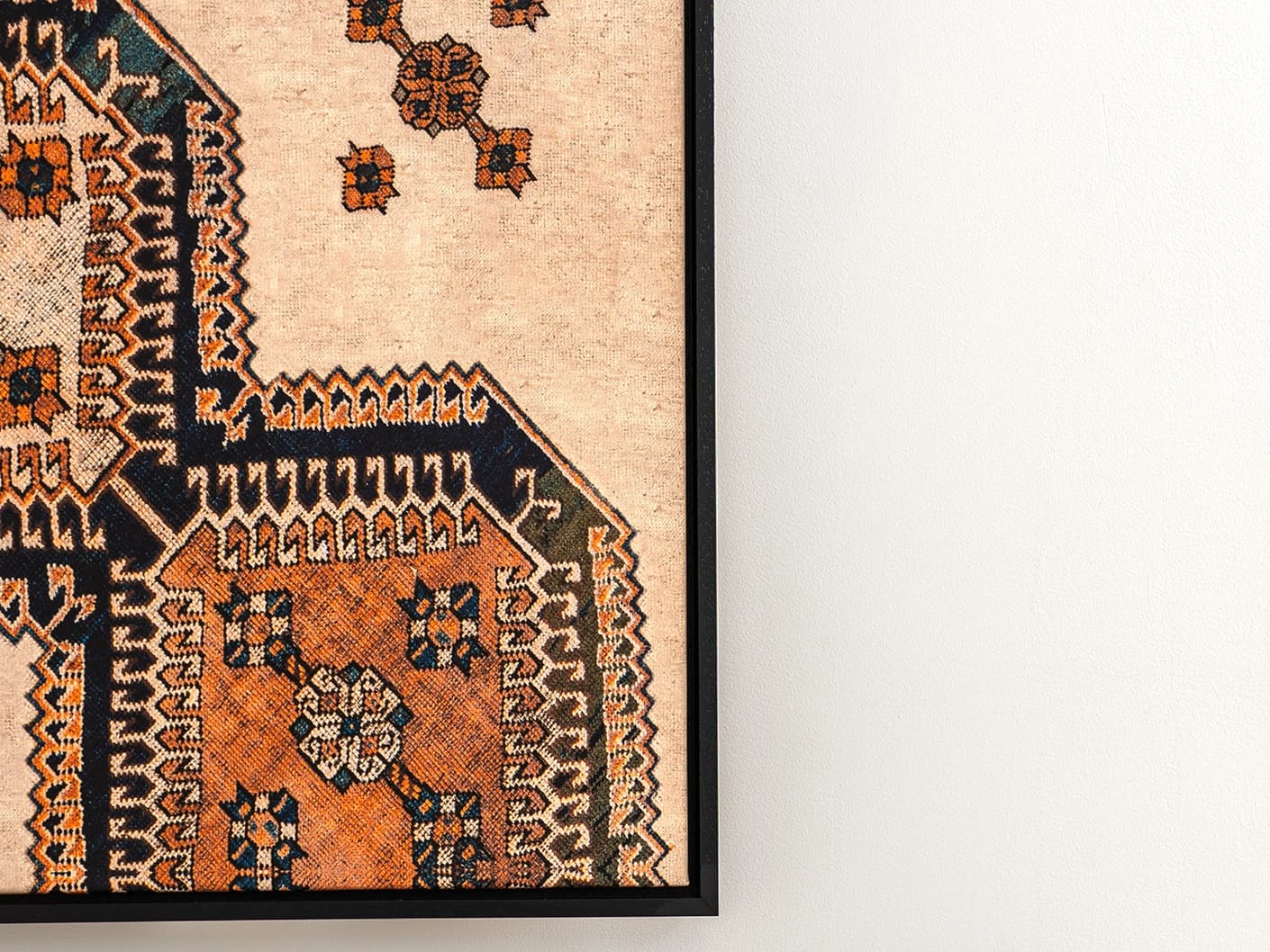 Feather Weight canvas in beige, blue and rust, shown in a lifestyle front view as image 3