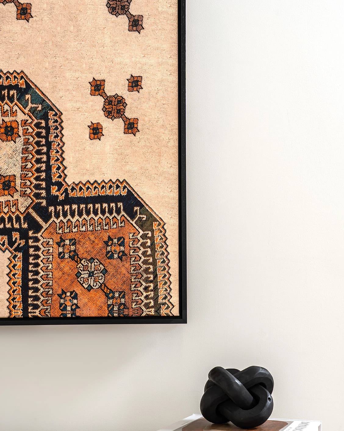 Feather Weight canvas in beige, blue and rust, shown in a lifestyle front view as image 3