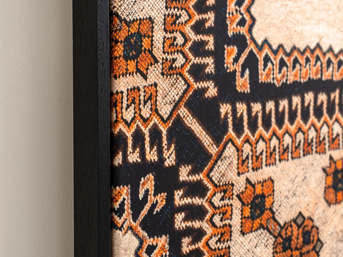 Feather Weight canvas in beige, blue and rust, shown in a lifestyle close-up as image 2