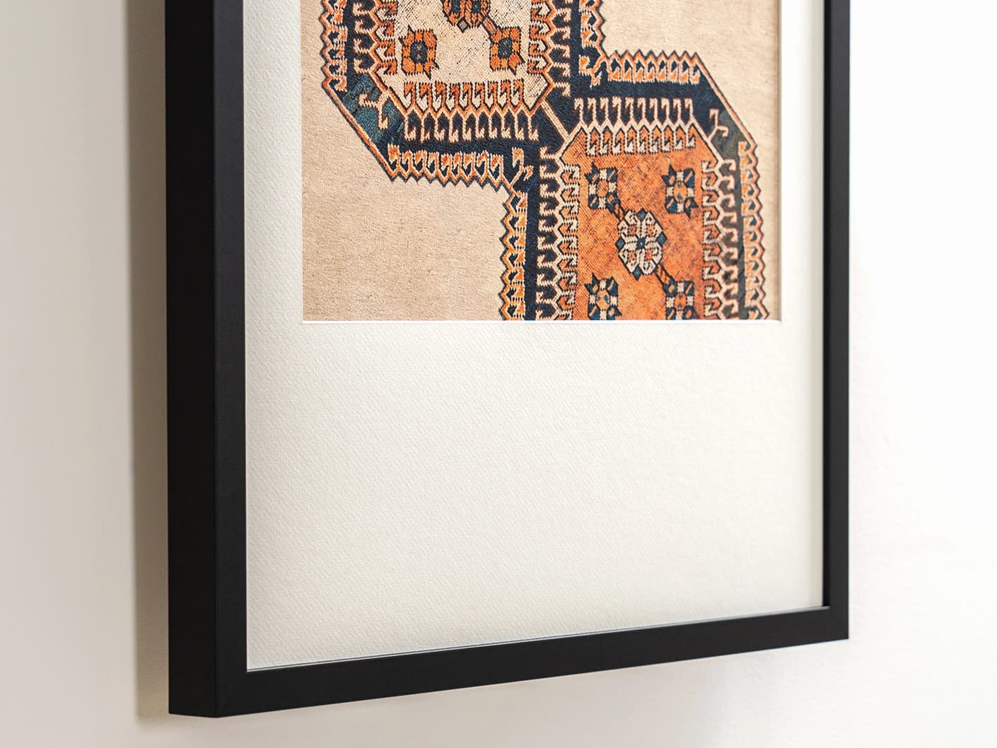 Feather Weight fine art print in beige, blue and rust, shown in a lifestyle close-up view view as image 1