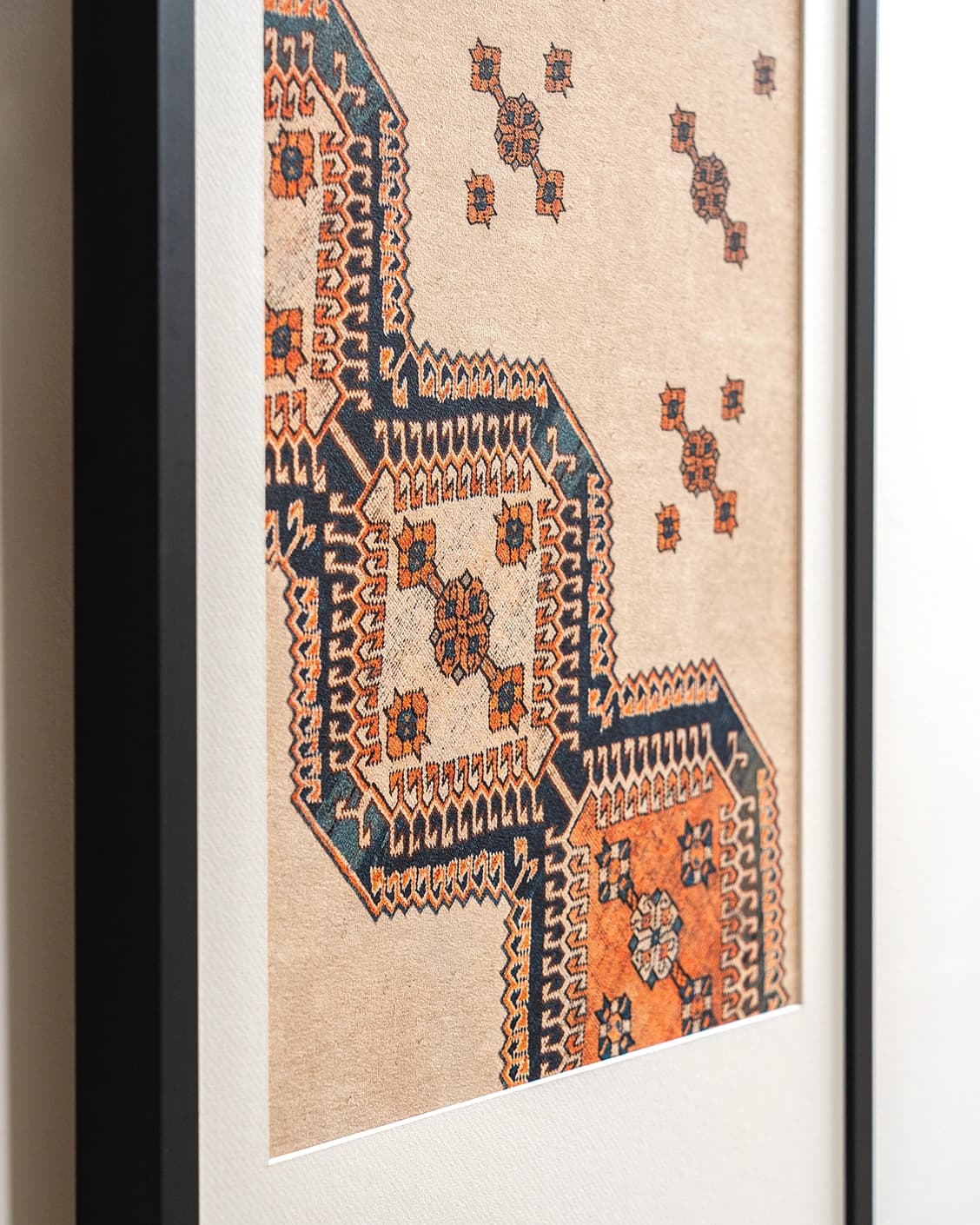 Feather Weight fine art print in beige, blue and rust, shown in a lifestyle close-up view as image 6